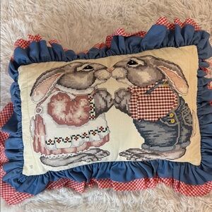 Rabbits 1989 cross stitch pillow